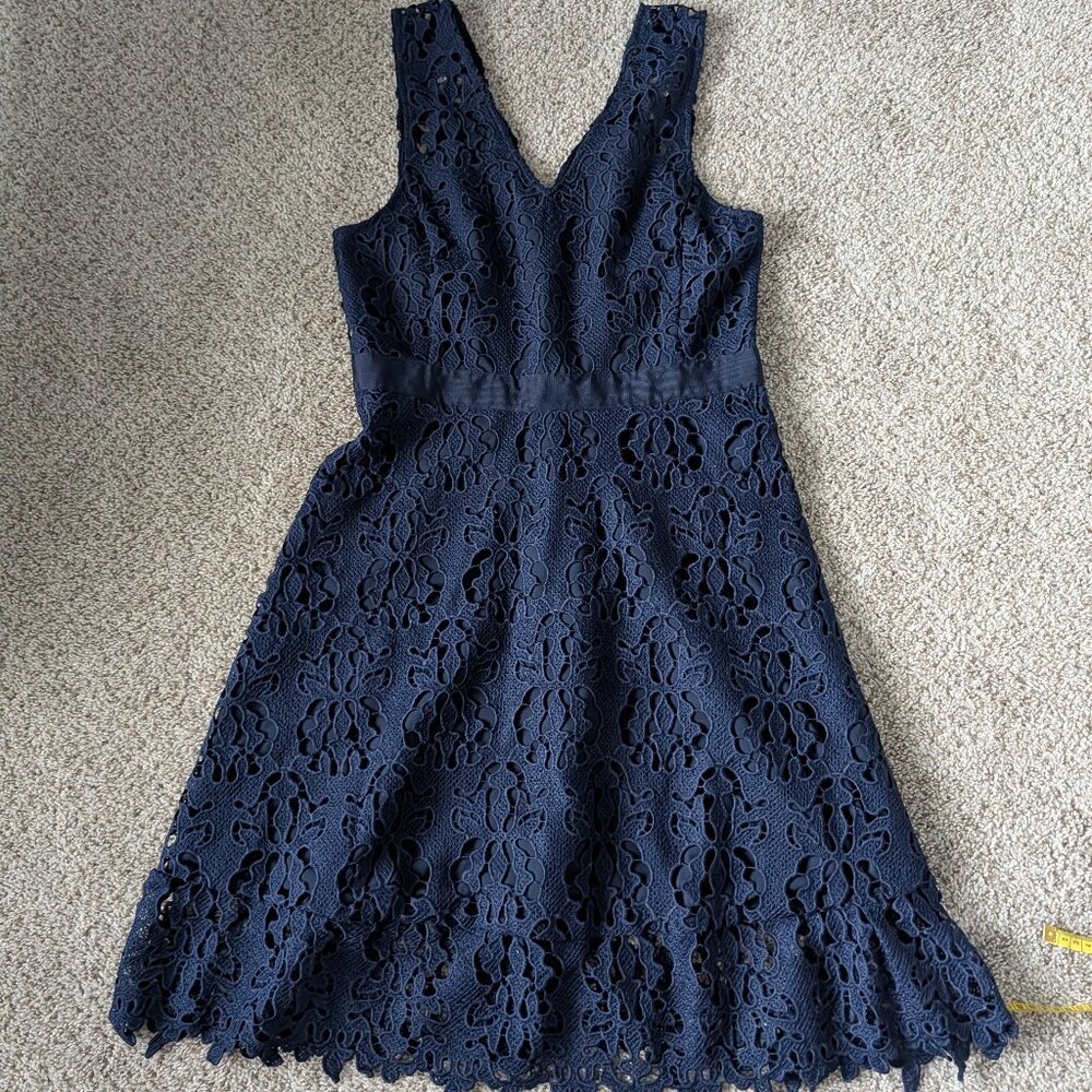 V-Neck Navy Lace Fit & Flare Dress